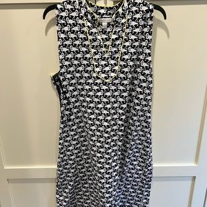 Charter Club Flamingo Shift Dress, Navy/White with Yellow Trim NWT